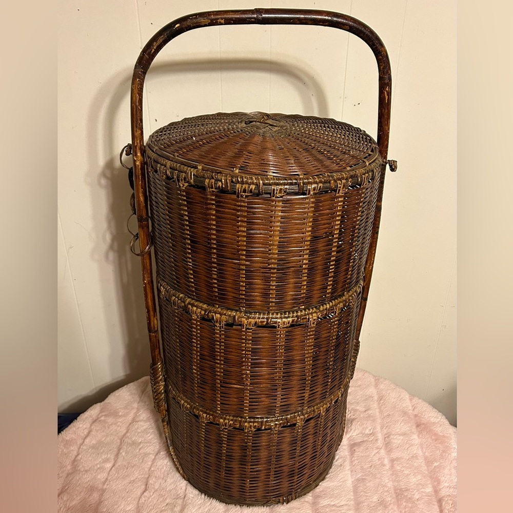 Vintage Wicker/Bamboo Storage Basket